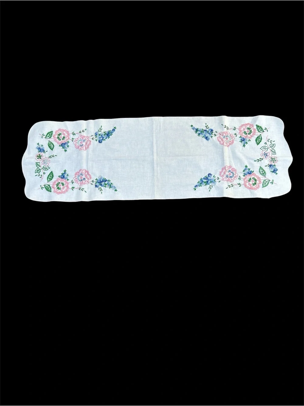 Vintage Set Hand-embroidered Runner & 2 Doilies